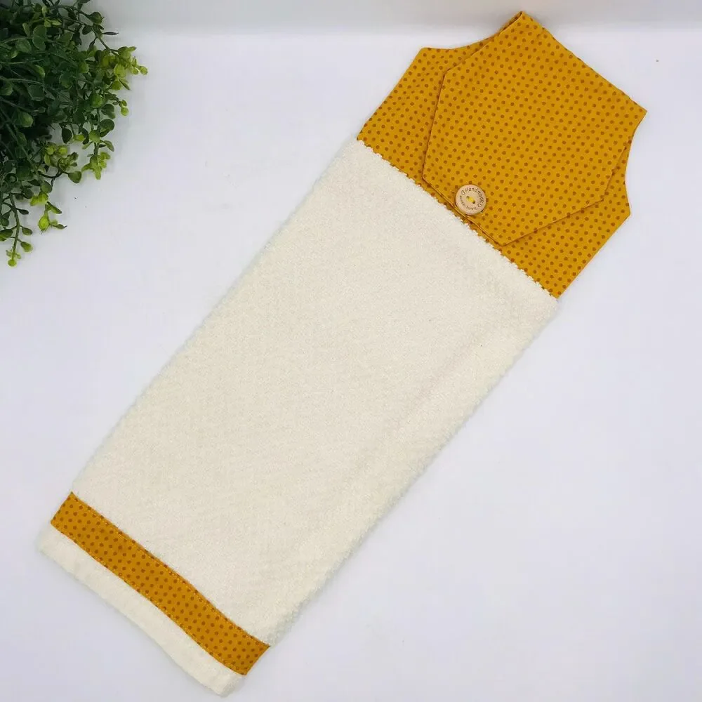 Hanging Kitchen Towel: Burnt Orange Dots, Button Closure